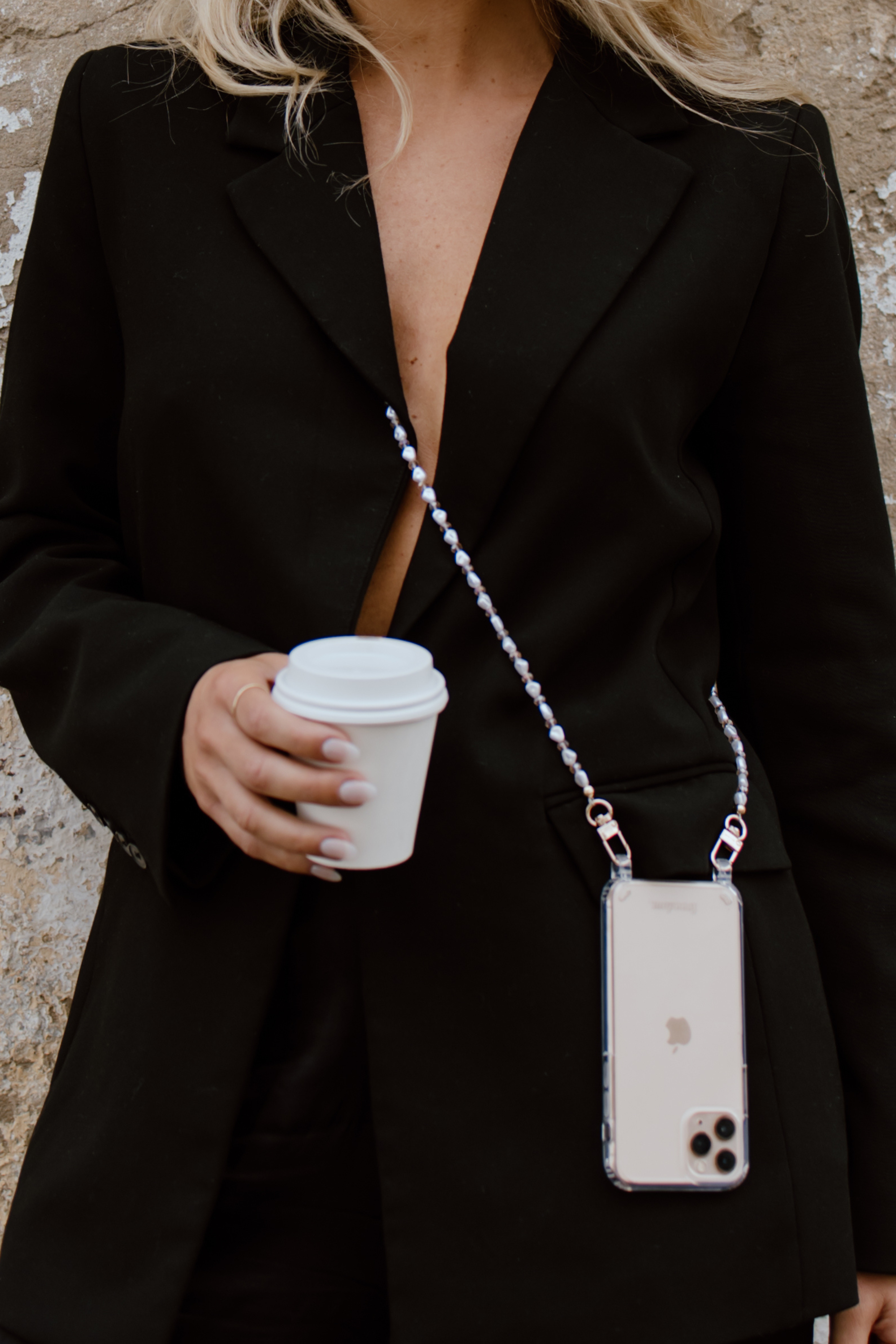 Pearl + Glass Crystal Crossbody Phone Chain