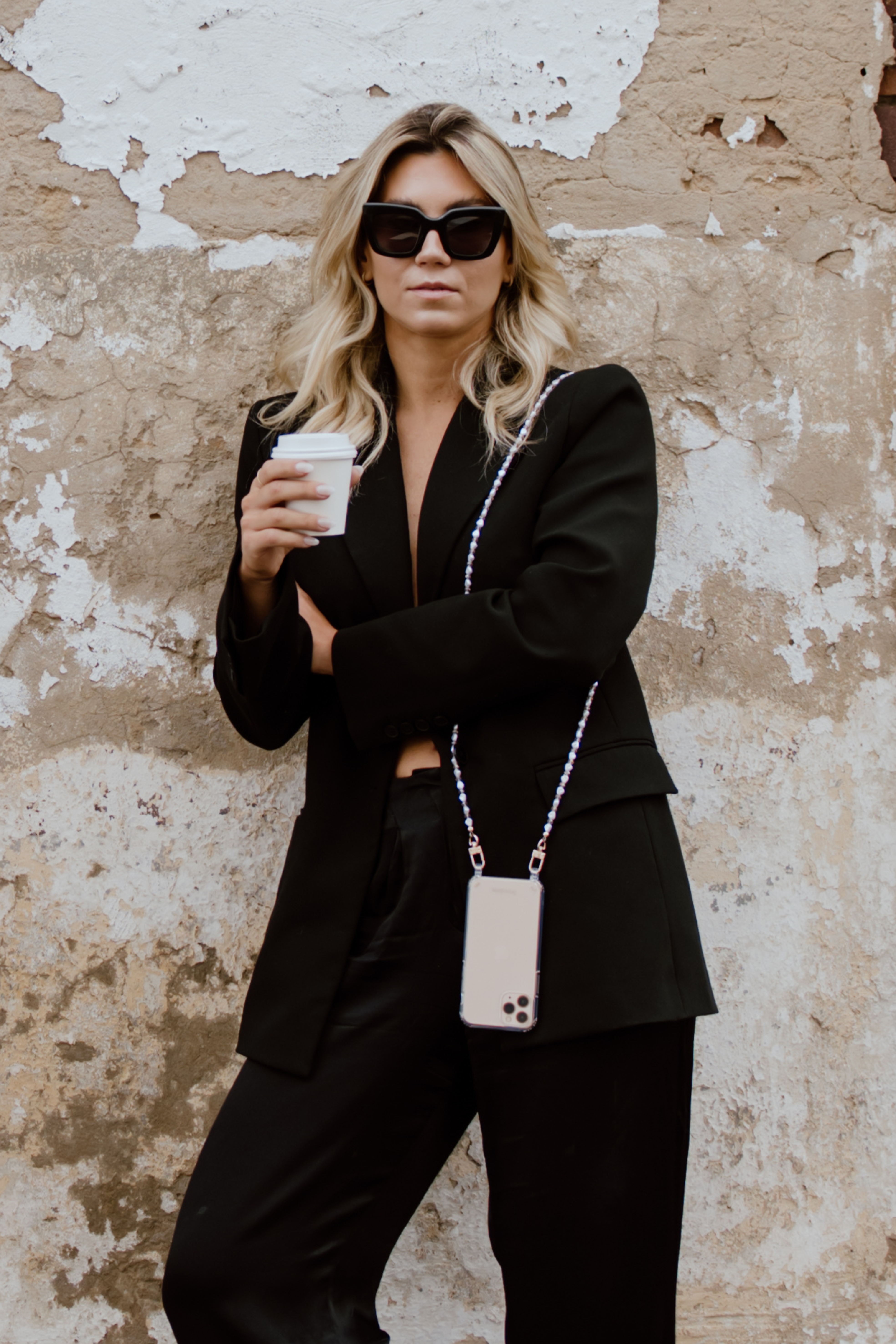 Pearl + Glass Crystal Crossbody Phone Chain