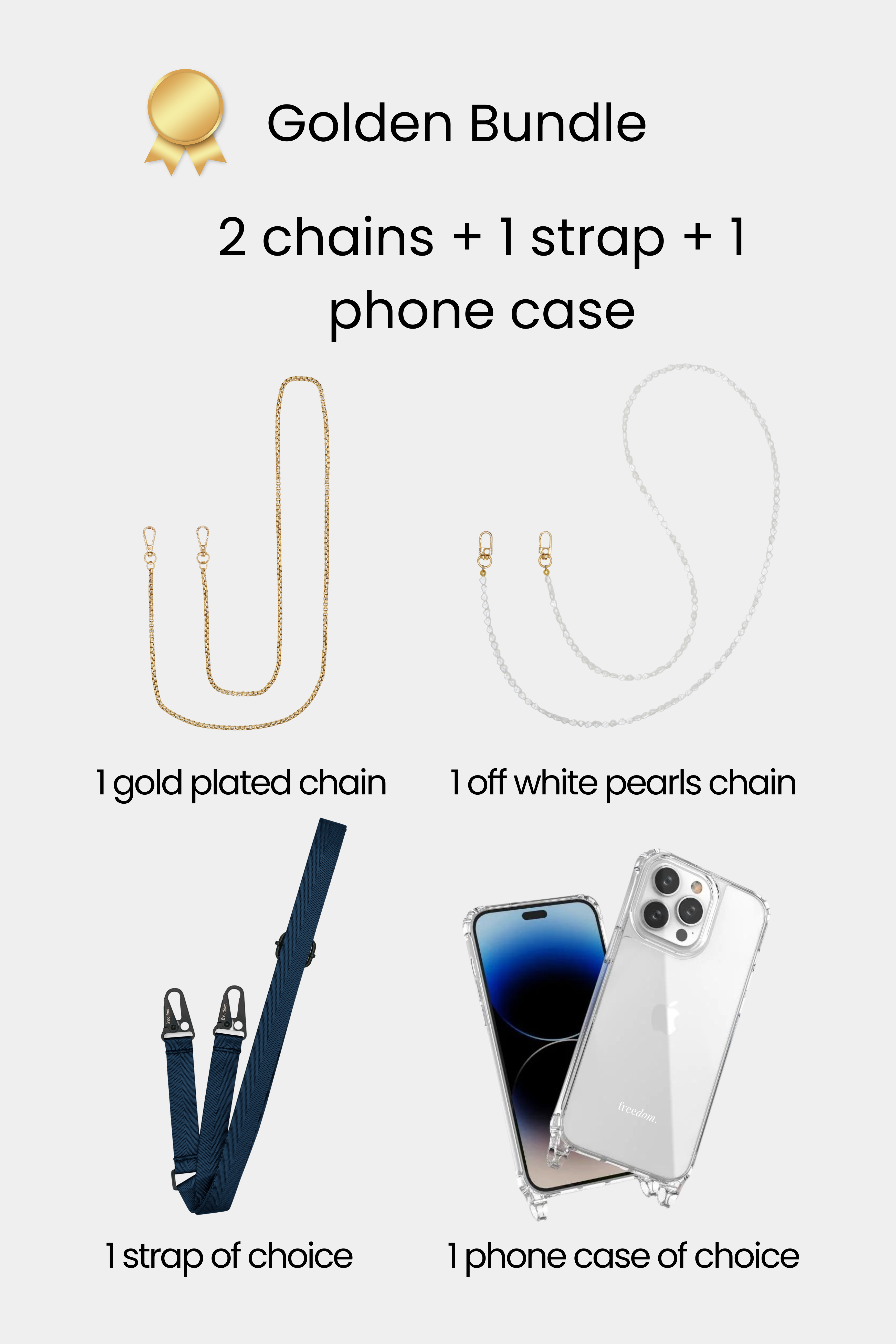 Golden Bundle - 2 chains + 1 strap + 1 phone case