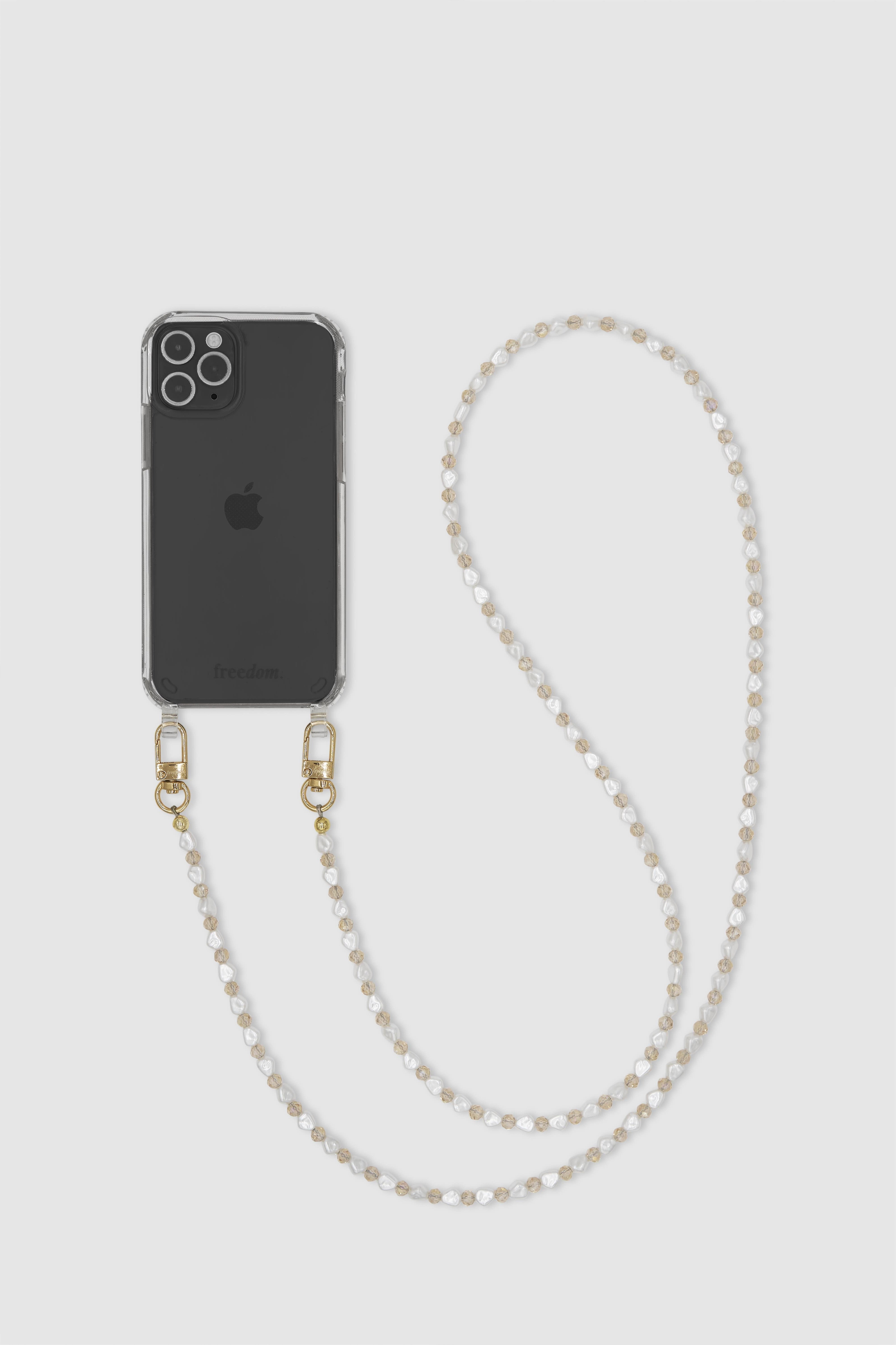 Pearl + Glass Crystal Crossbody Phone Chain