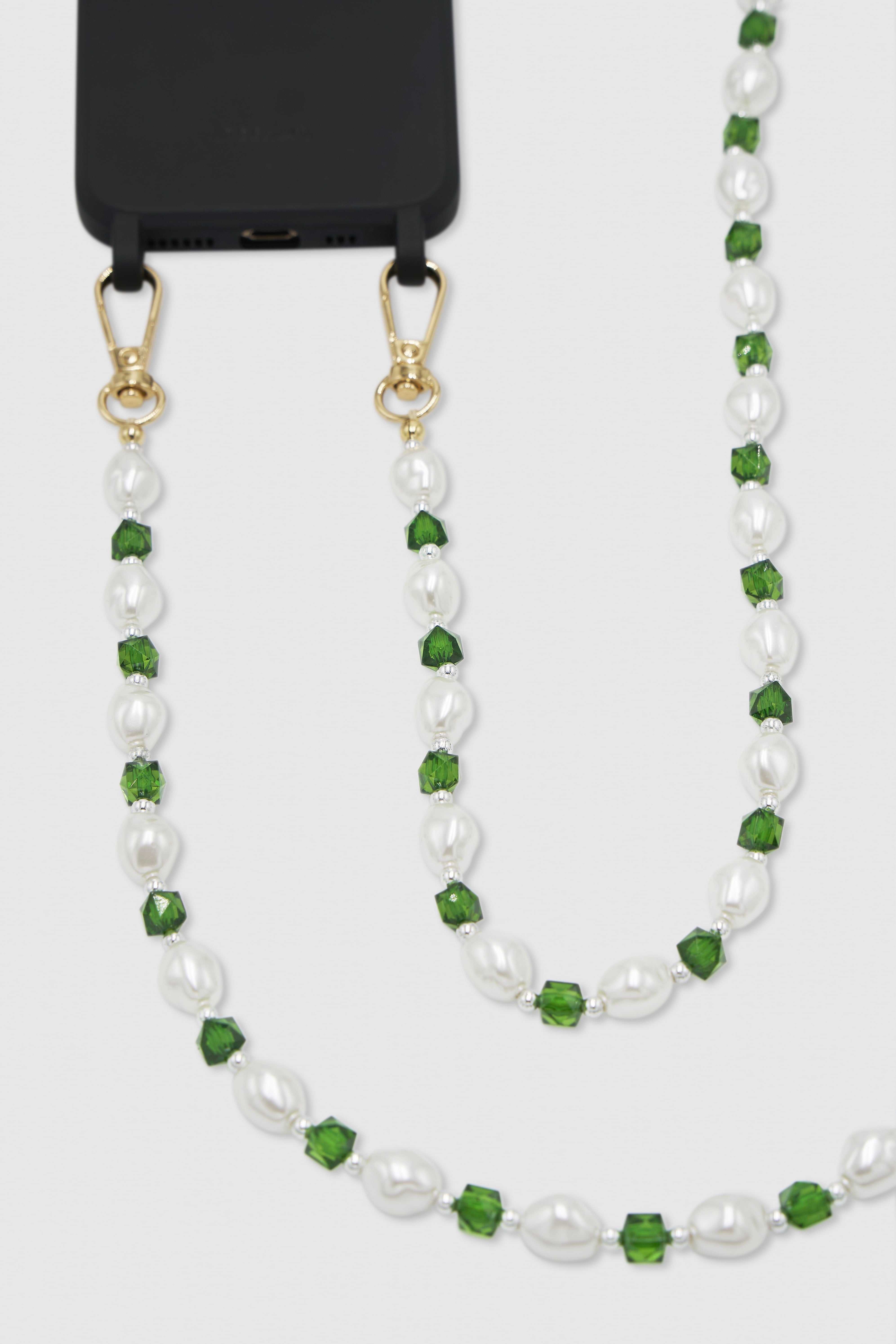 Pearl + Green Acrylic Crystal Crossbody Phone Chain
